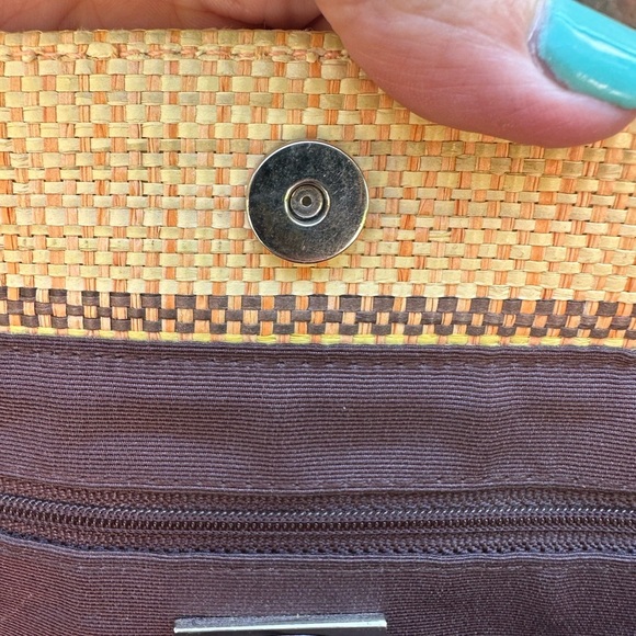 Talbots Tri-Color Paper Straw Tote Shoulder Bag Snap Closure 17” X 13.5” X 11.5” - Picture 5 of 12